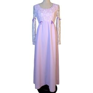 Vintage 1970s Lace Prairie Maxi Dress Boho Cottagecore Bridgerton